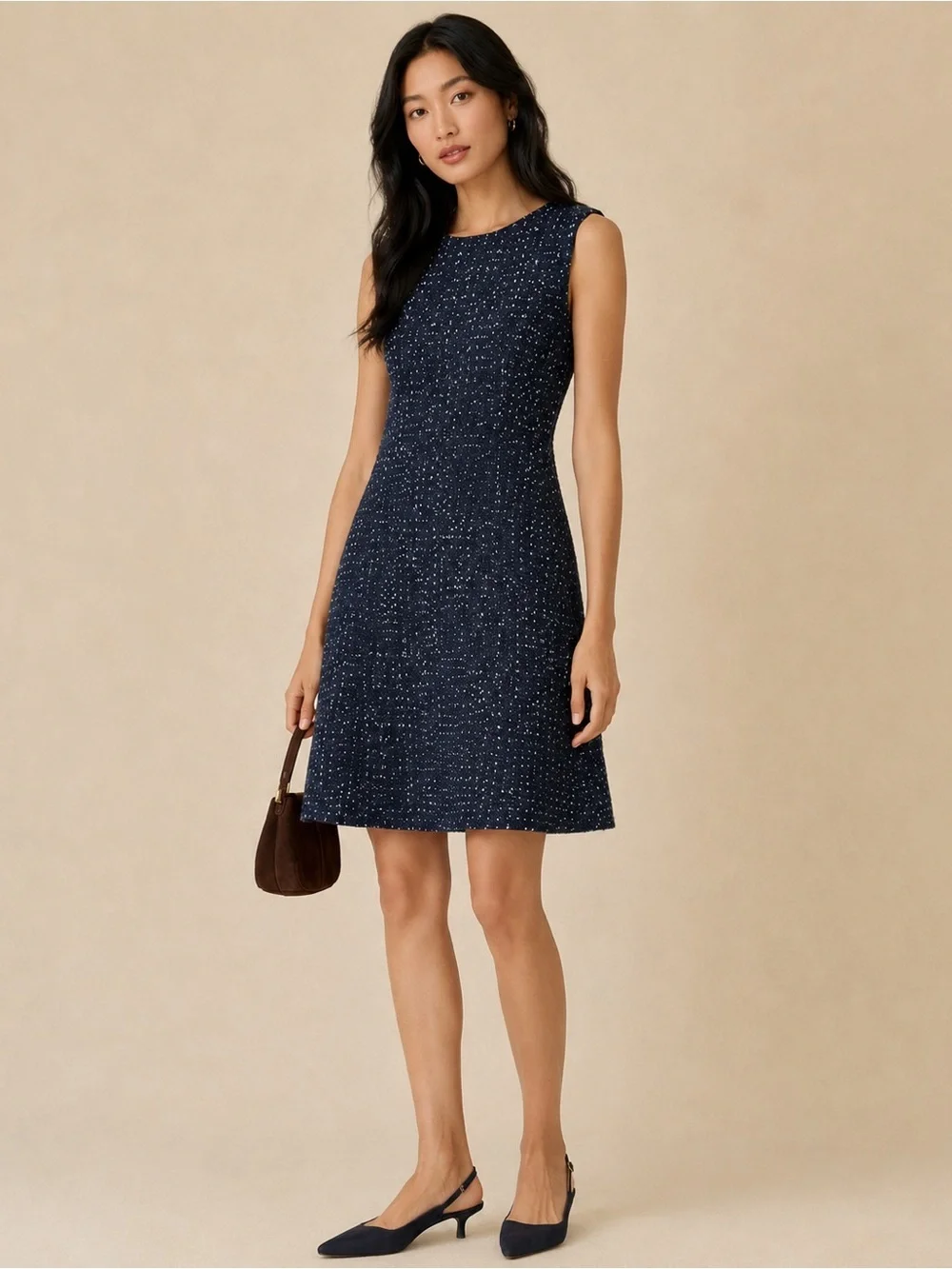J.Crew Navy Speckled Bouclé Sleeveless Fit & Flare Dress Size 12